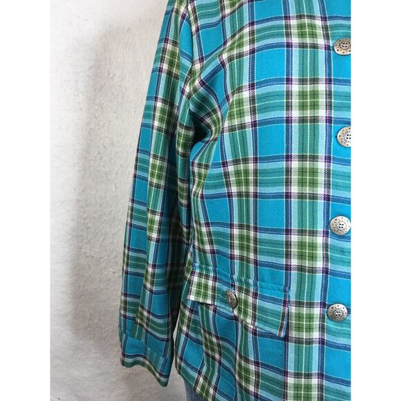 Southern‎ Lady Top Shacket Womens 8 Flannel Button Down Teal Blue & Green Plaid - Picture 12 of 15